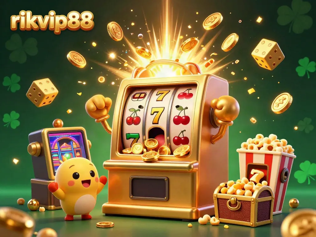 Experience the excitement of rikvip88 with a winning golden slot machine celebrating its jackpot.