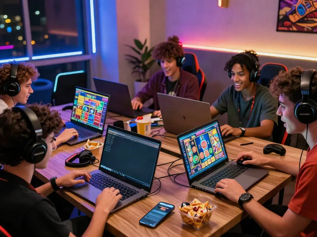 Engaging online gaming experience on slot88 resmi with diverse players in a vibrant gaming lounge.
