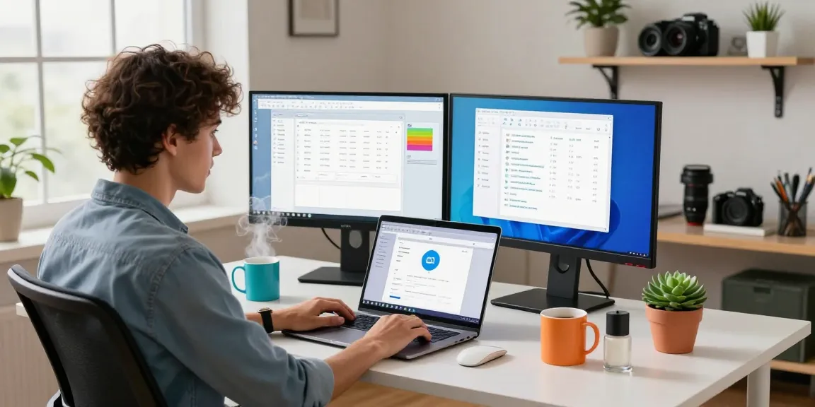 Download WPS Office in a modern workspace with laptop and productivity tools.
