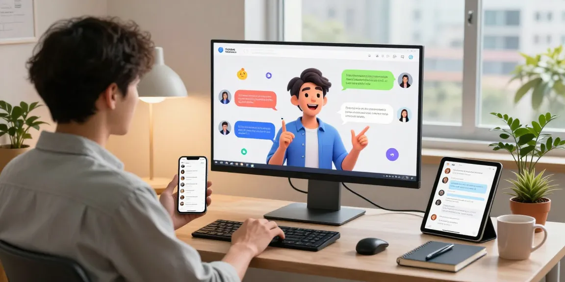 Interactive virtual chat scene showcasing crushonai character engaging with user in a modern workspace.